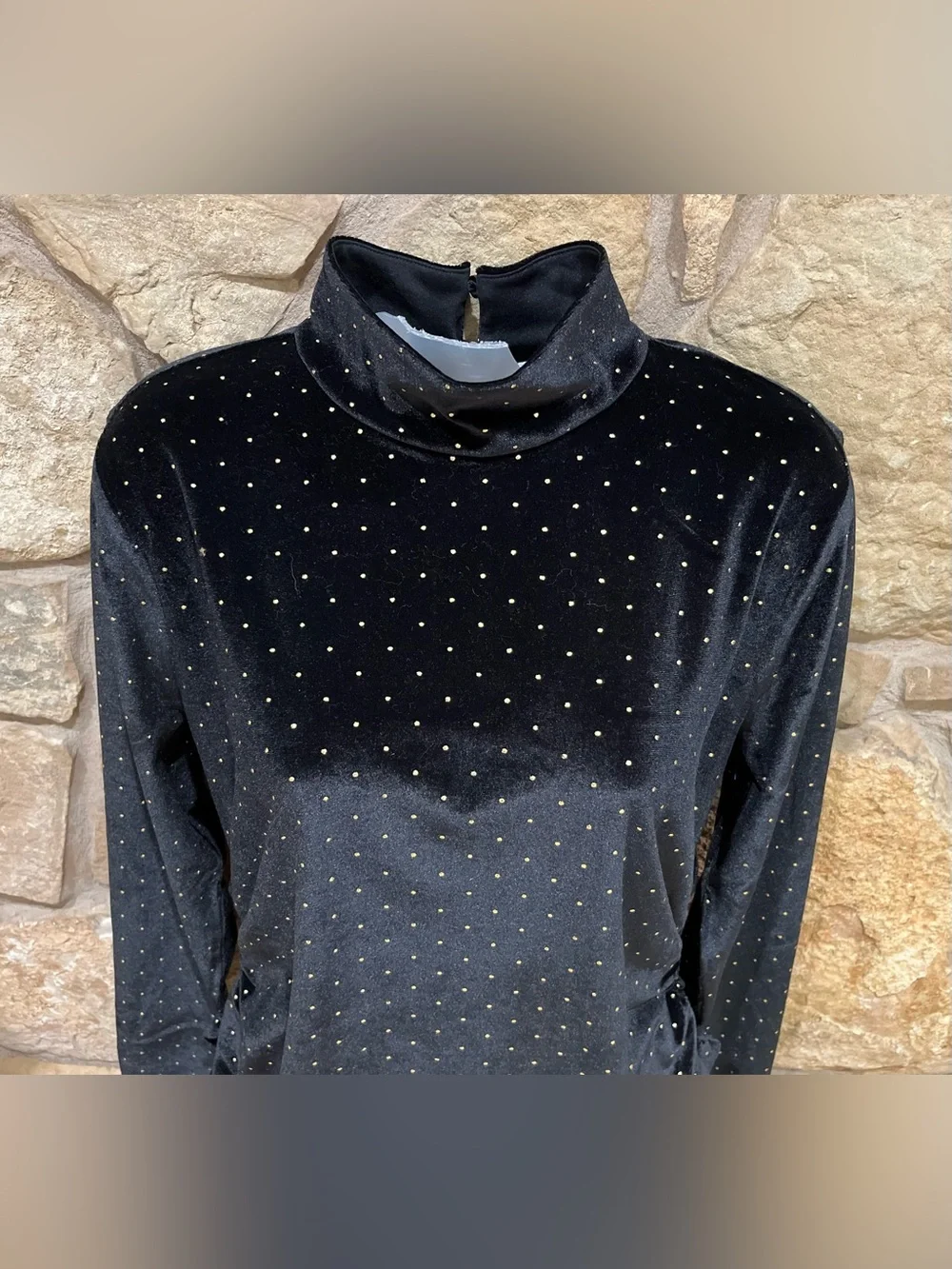 New Michael Kors Black Velvet Mock Neck Top Large Gold Studs  Holiday Wear NWT